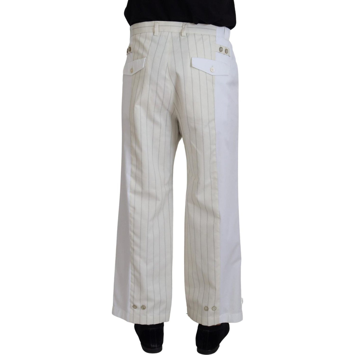 Dolce & Gabbana Elegant White Striped MainLine Trousers Dolce & Gabbana Gray