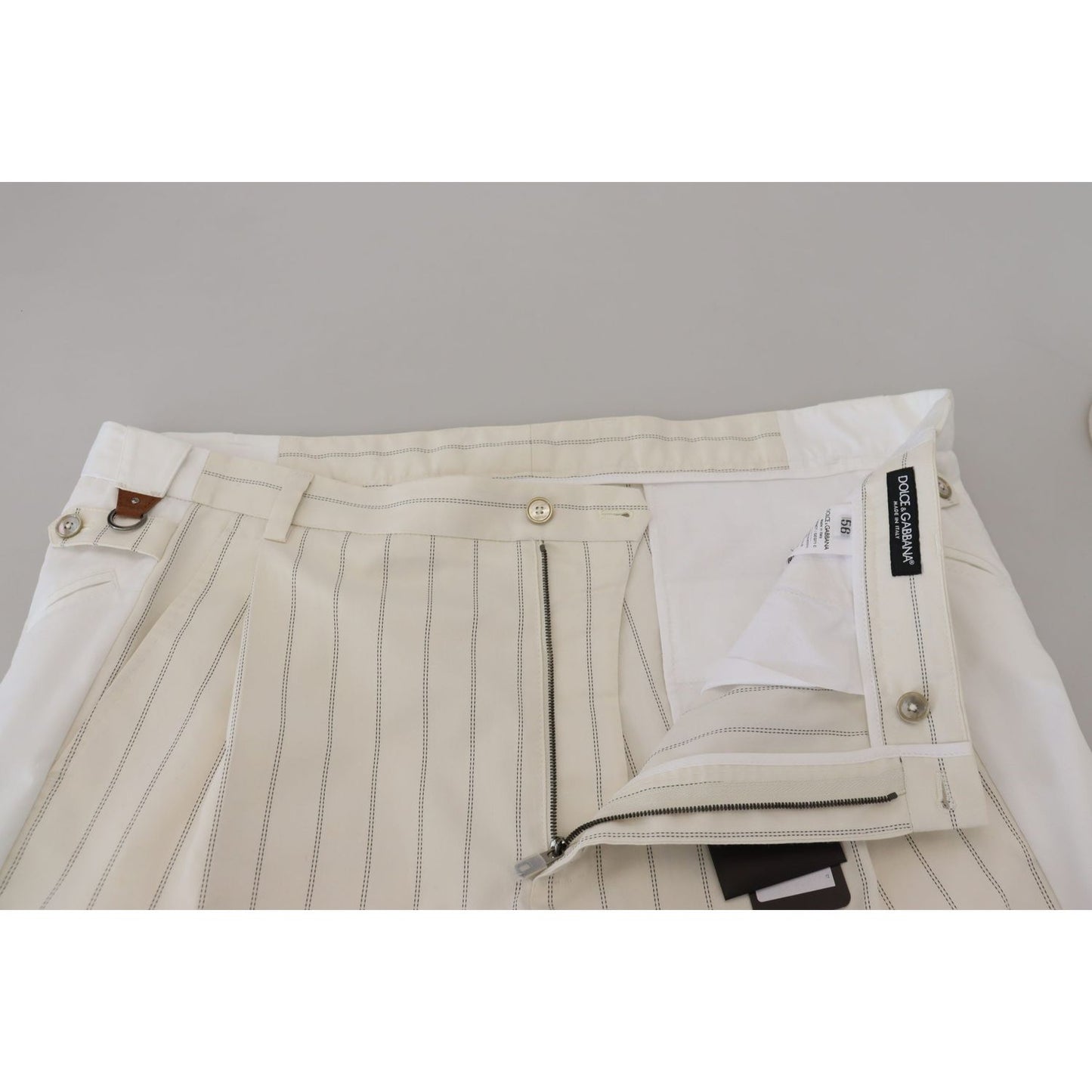 Dolce & Gabbana Elegant White Striped MainLine Trousers Dolce & Gabbana Dark Gray
