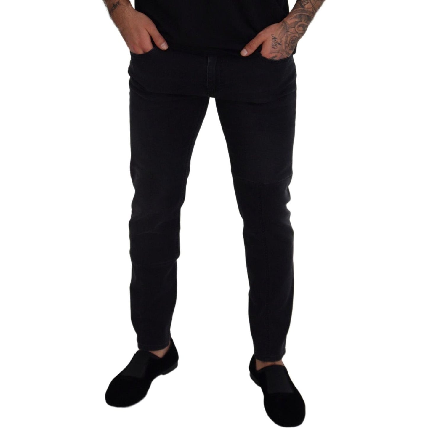 Dolce & Gabbana Sleek Black Cotton Blend Denim Pants Dolce & Gabbana Black