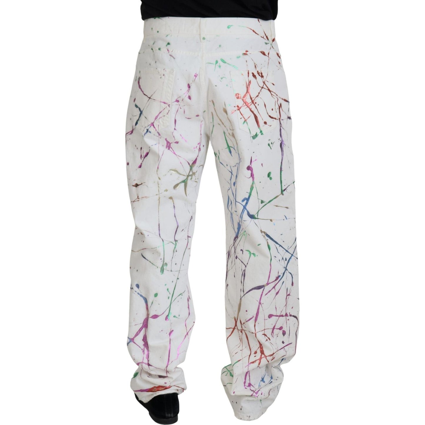 Dolce & Gabbana Chic White Splash Print Denim Pants Dolce & Gabbana Light Gray