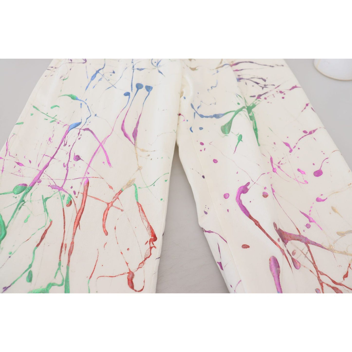 Dolce & Gabbana Chic White Splash Print Denim Pants Dolce & Gabbana Light Gray