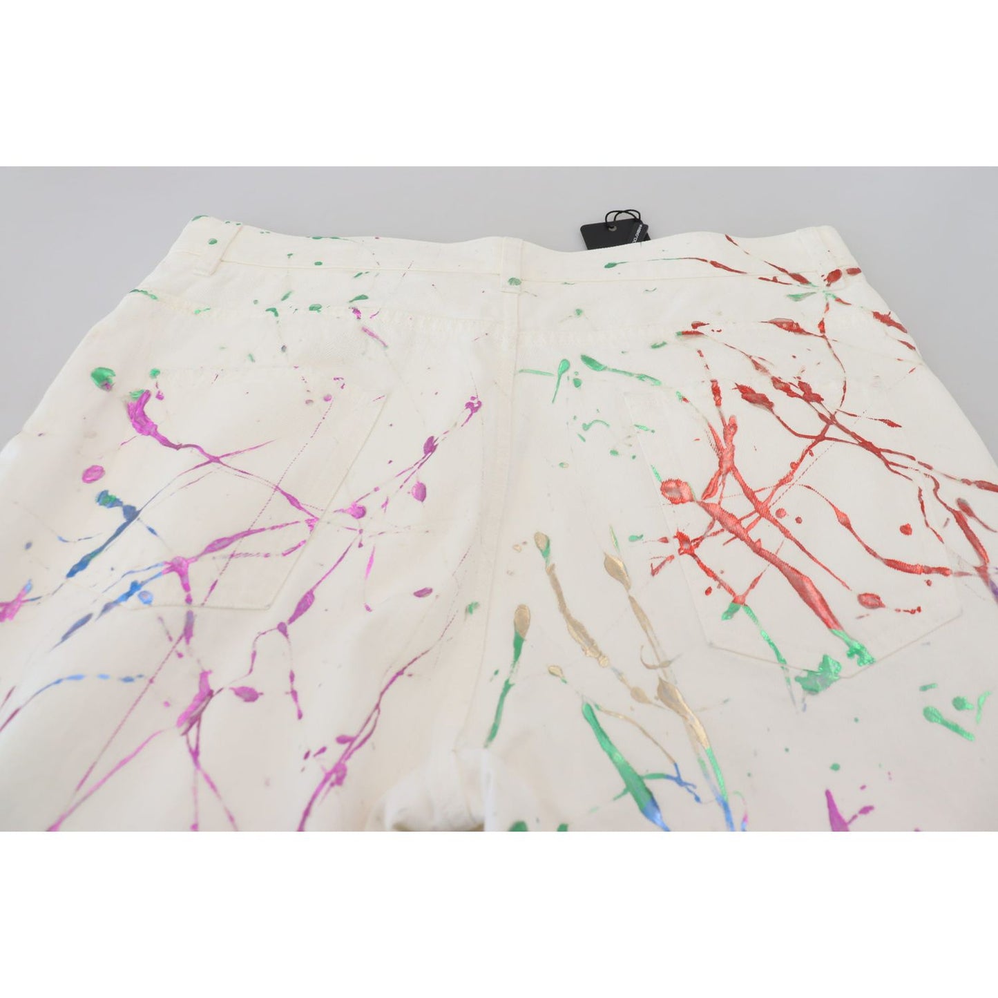Dolce & Gabbana Chic White Splash Print Denim Pants Dolce & Gabbana Light Gray