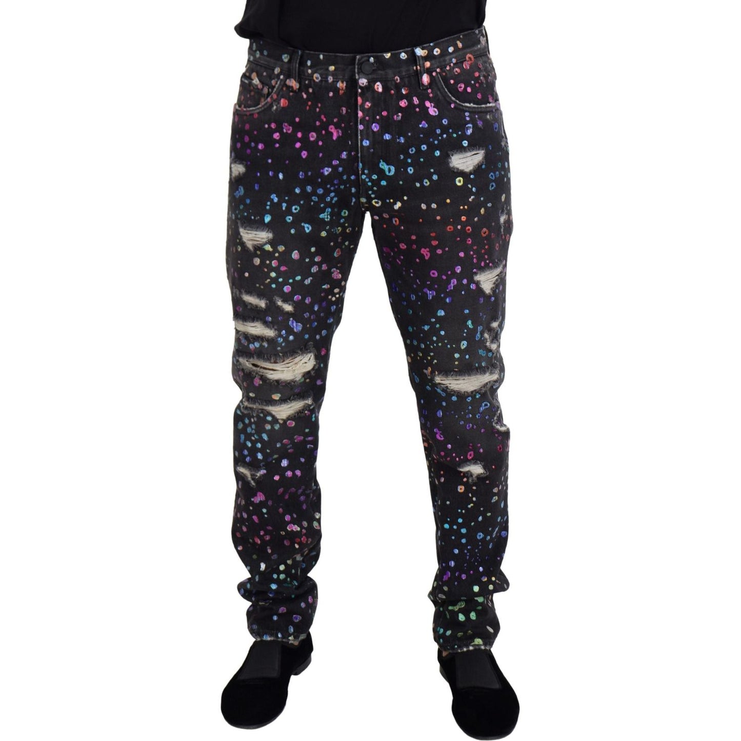 Dolce & Gabbana Elegant Multicolor Printed Denim Pants Dolce & Gabbana Black