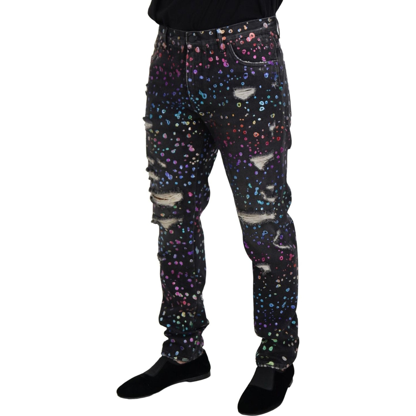 Dolce & Gabbana Elegant Multicolor Printed Denim Pants Dolce & Gabbana Black