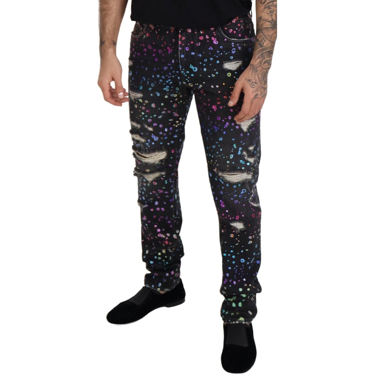 Dolce & Gabbana Elegant Multicolor Printed Denim Pants Dolce & Gabbana Black