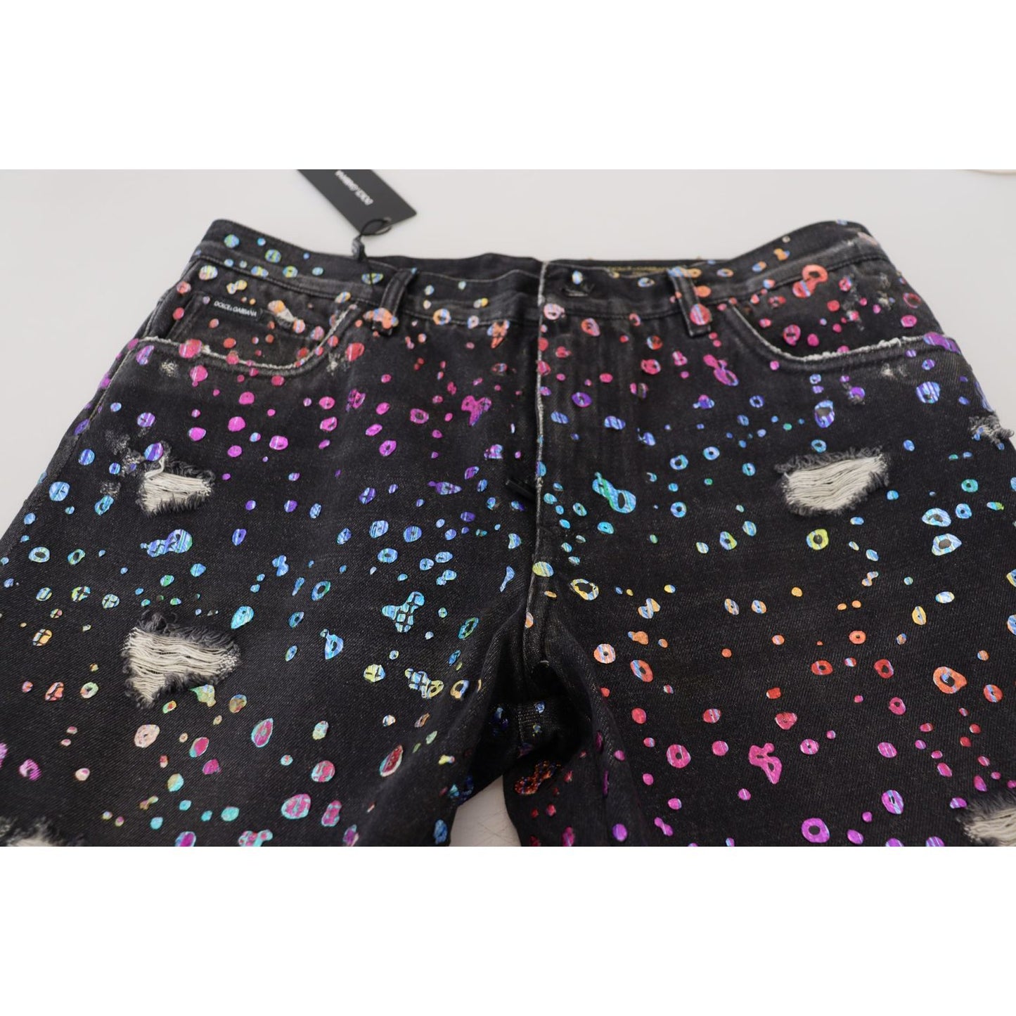 Dolce & Gabbana Elegant Multicolor Printed Denim Pants Dolce & Gabbana Light Gray