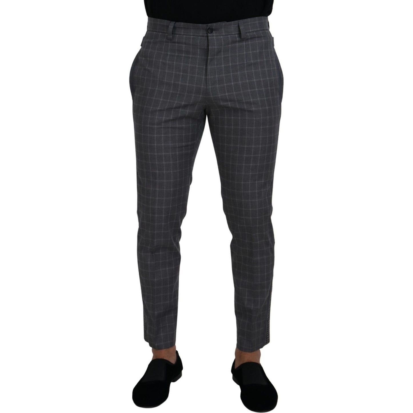 Dolce & Gabbana Elegant Checkered Cotton Pants for Men Dolce & Gabbana Dark Slate Gray