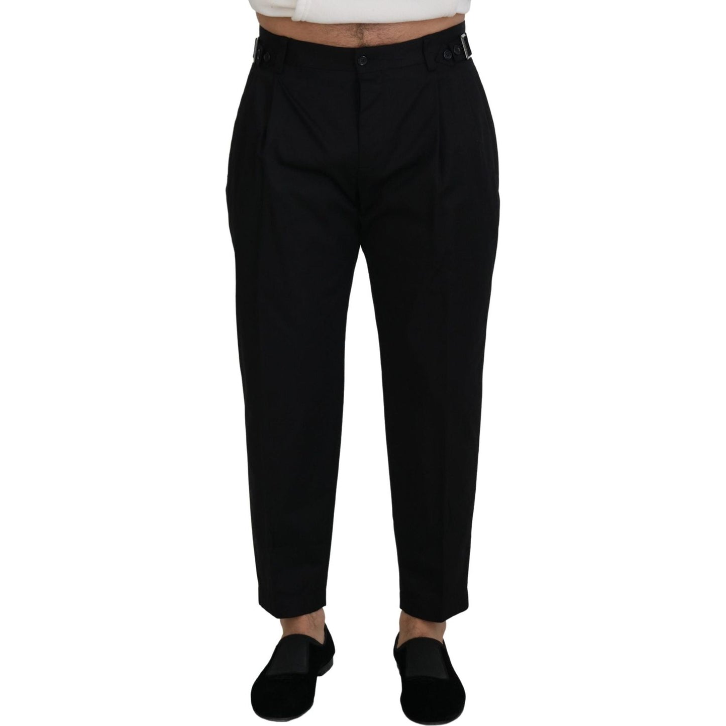 Dolce & Gabbana Sleek Black Italian Designer Pants with Side Buckle Dolce & Gabbana Black