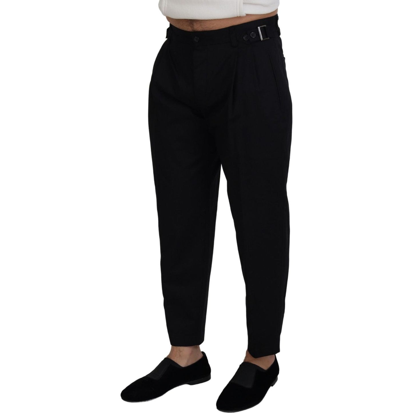 Dolce & Gabbana Sleek Black Italian Designer Pants with Side Buckle Dolce & Gabbana Black