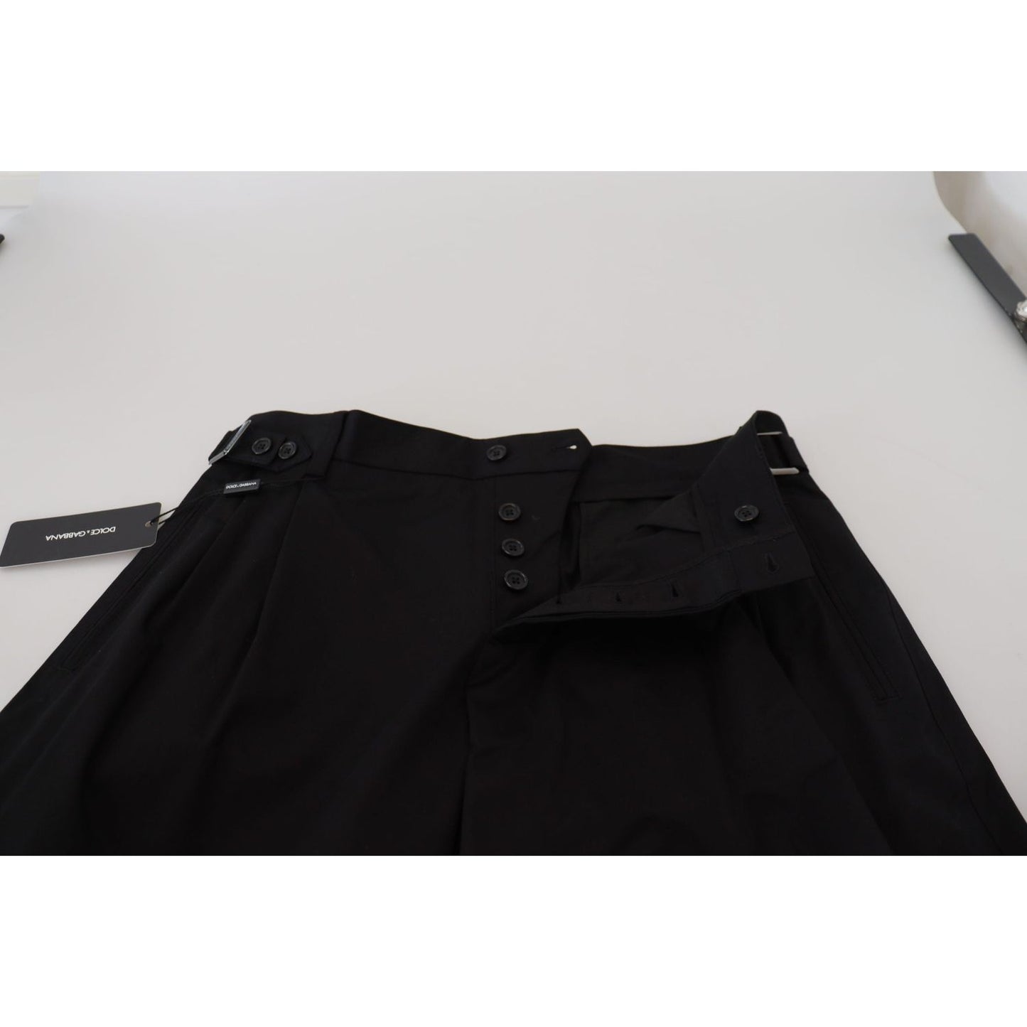 Dolce & Gabbana Sleek Black Italian Designer Pants with Side Buckle Dolce & Gabbana Light Gray