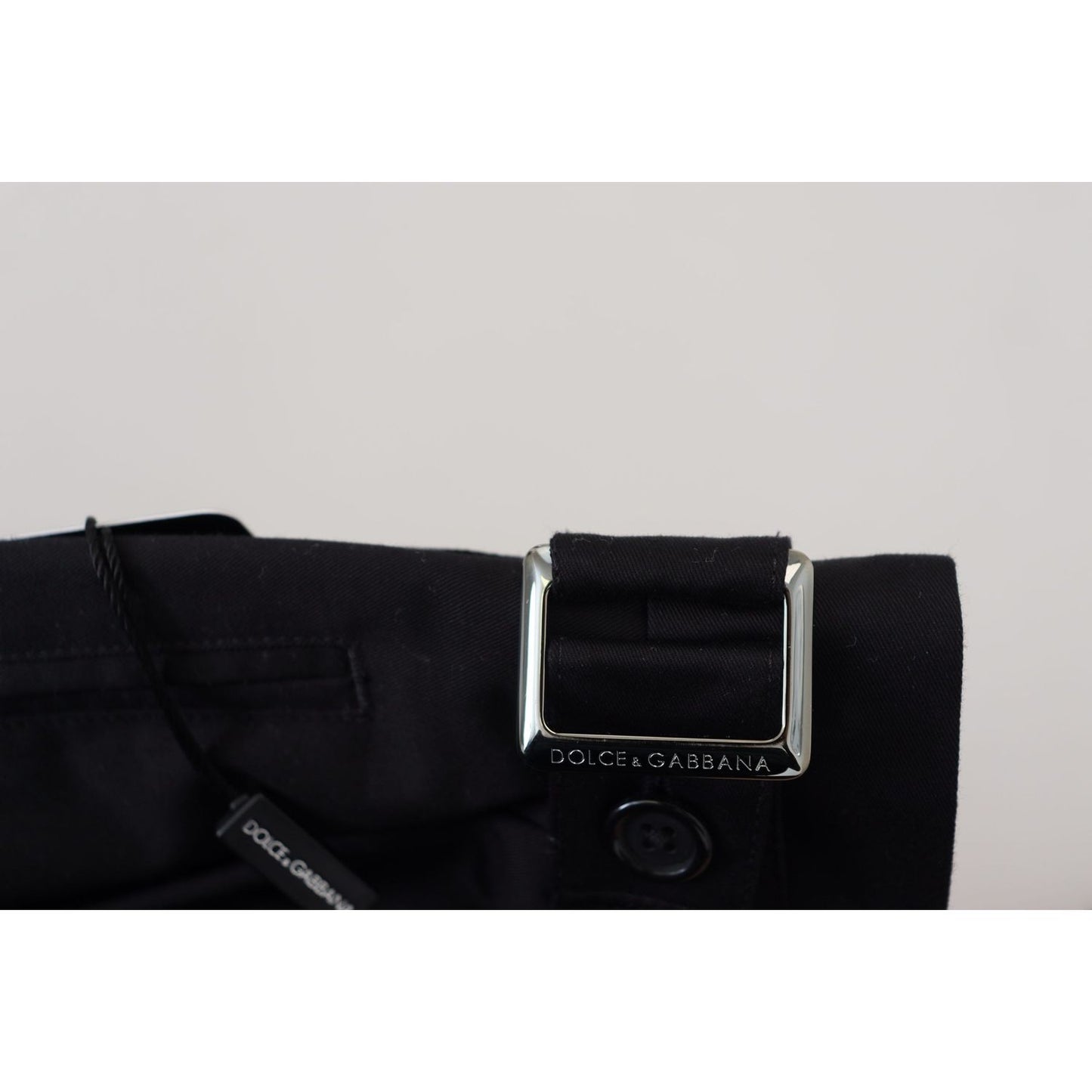 Dolce & Gabbana Sleek Black Italian Designer Pants with Side Buckle Dolce & Gabbana Light Gray