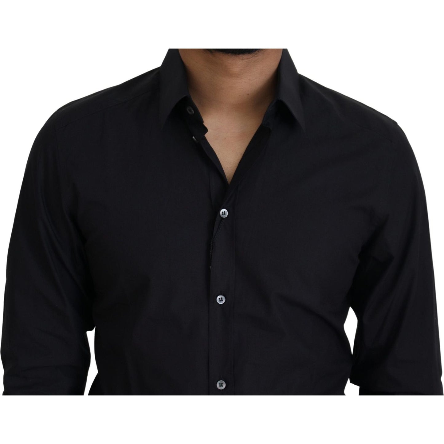 Dolce & Gabbana Elegant Slim Fit Black Cotton Dress Shirt Dolce & Gabbana Black