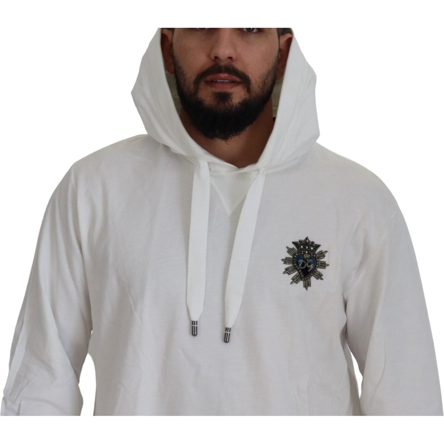 Dolce & Gabbana Stunning White Hooded Sweater Dolce & Gabbana Dark Gray
