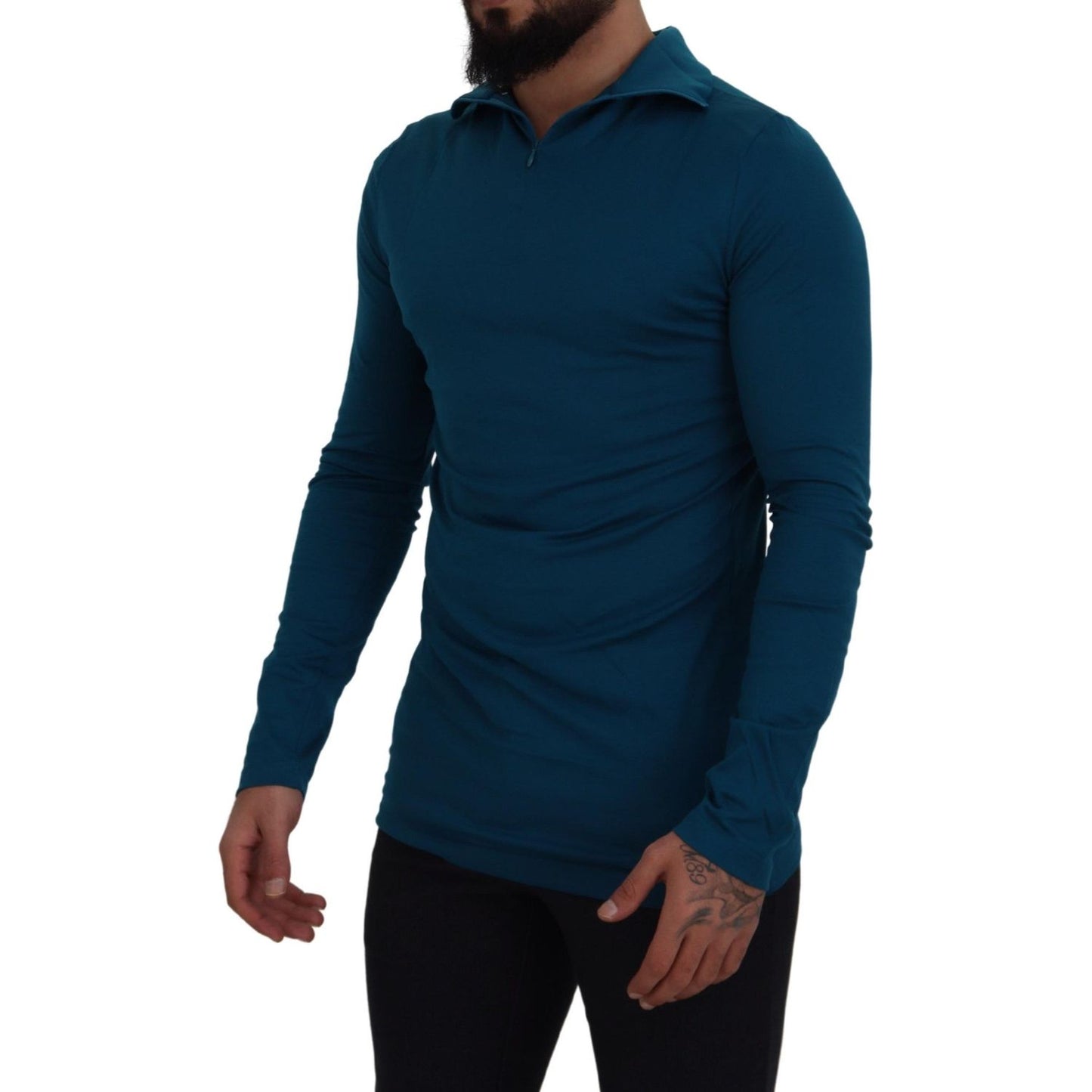 Dolce & Gabbana Elegant Blue Cotton Pullover Sweater Dolce & Gabbana Black