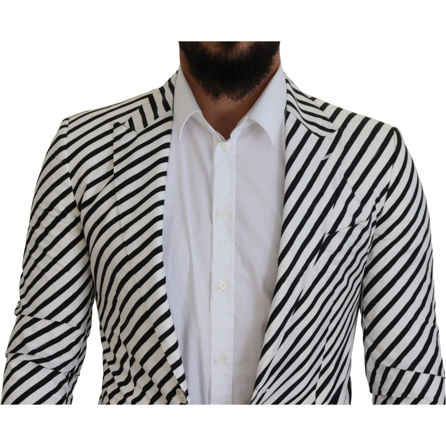 Dolce & Gabbana Elegant White Striped Single Breasted Blazer Dolce & Gabbana Gray