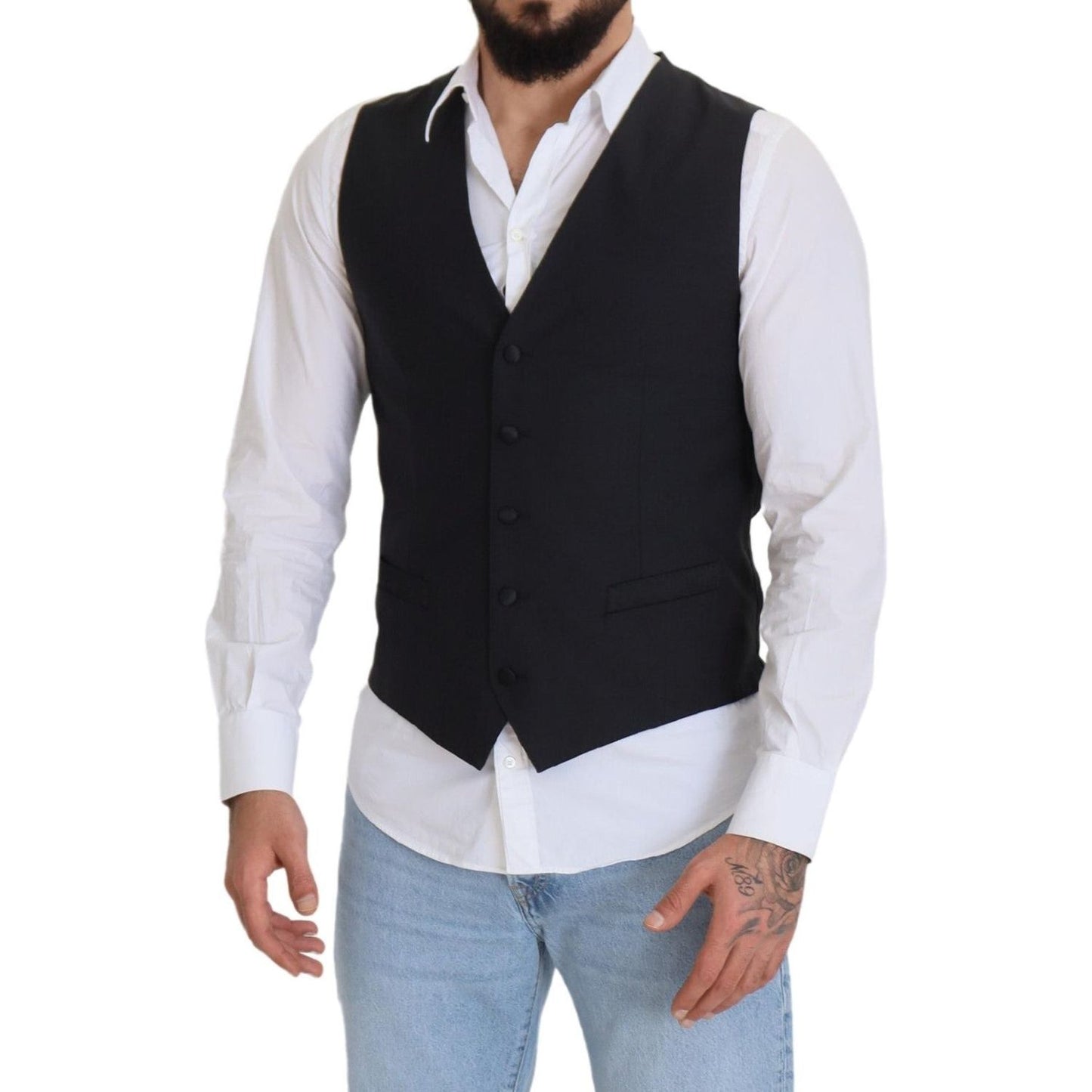 Dolce & Gabbana Elegant Black Single Breasted Dress Vest Dolce & Gabbana Black