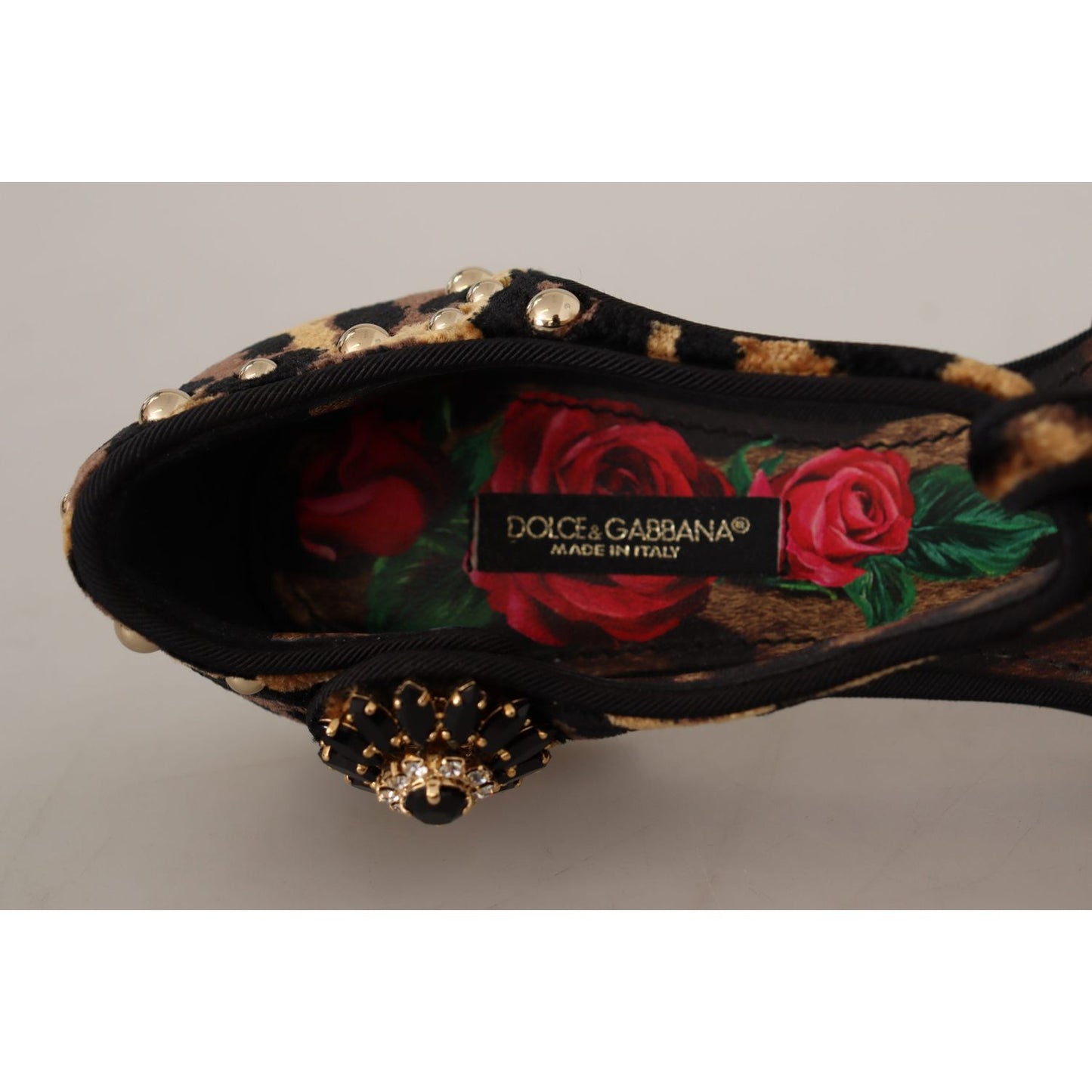 Dolce & Gabbana Floral Embellished Leopard T-Strap Sandals Dolce & Gabbana Dark Gray