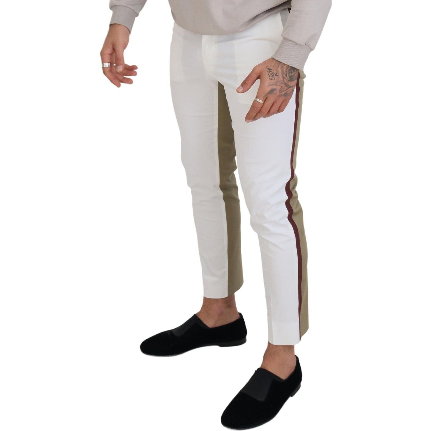 Dolce & Gabbana Two-Tone White & Brown Chic Cotton Pants Dolce & Gabbana Gray