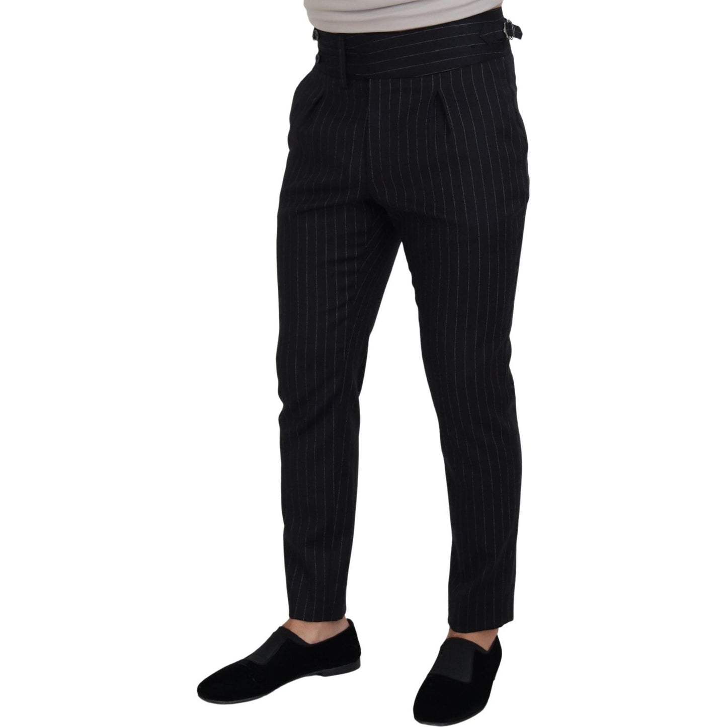 Dolce & Gabbana Elegant Black Striped Wool Blend Trousers Dolce & Gabbana Black
