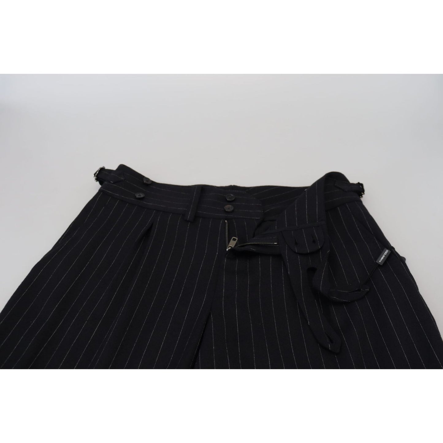 Dolce & Gabbana Elegant Black Striped Wool Blend Trousers Dolce & Gabbana Light Gray