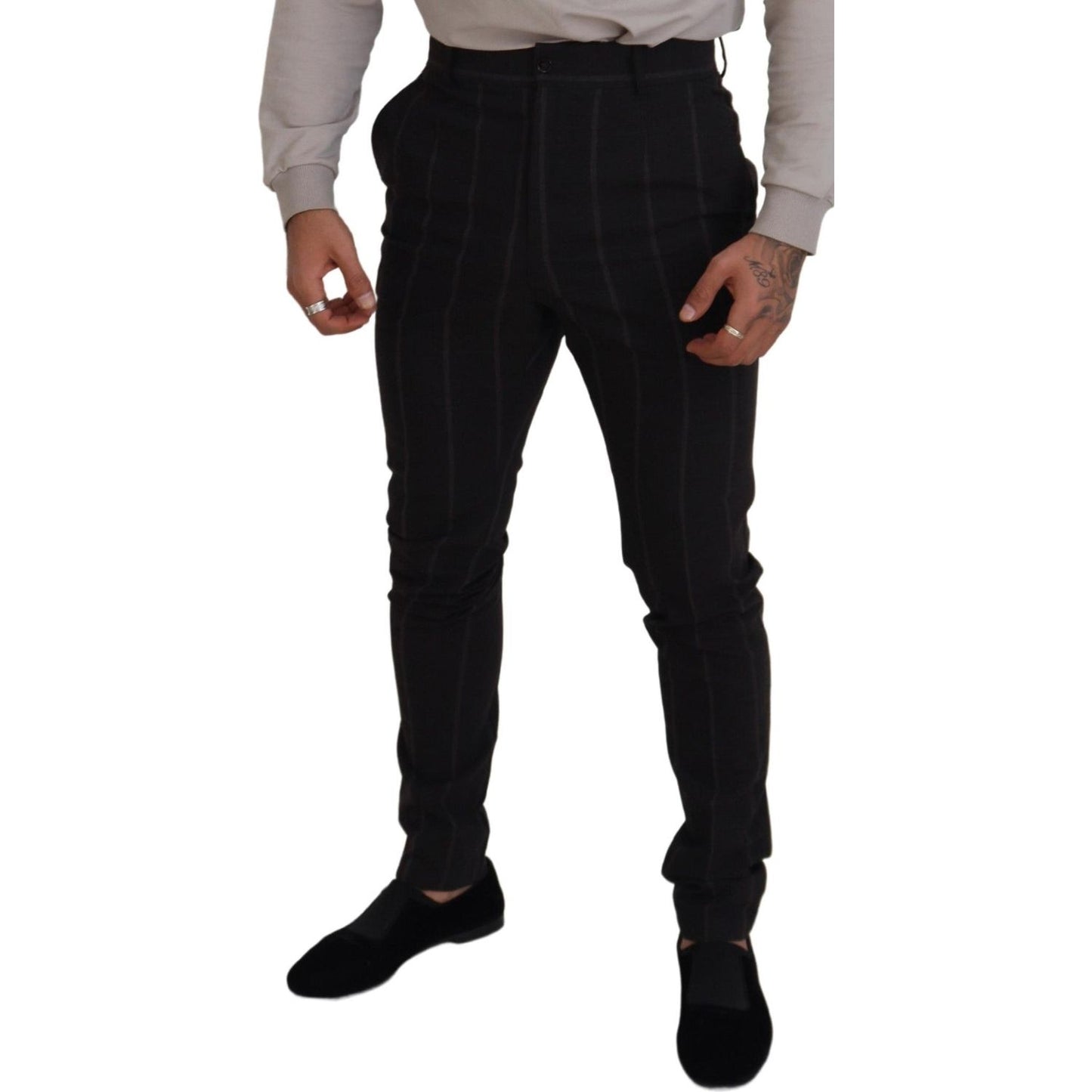 Dolce & Gabbana Elegant Black Striped Chino Pants Dolce & Gabbana Rosy Brown