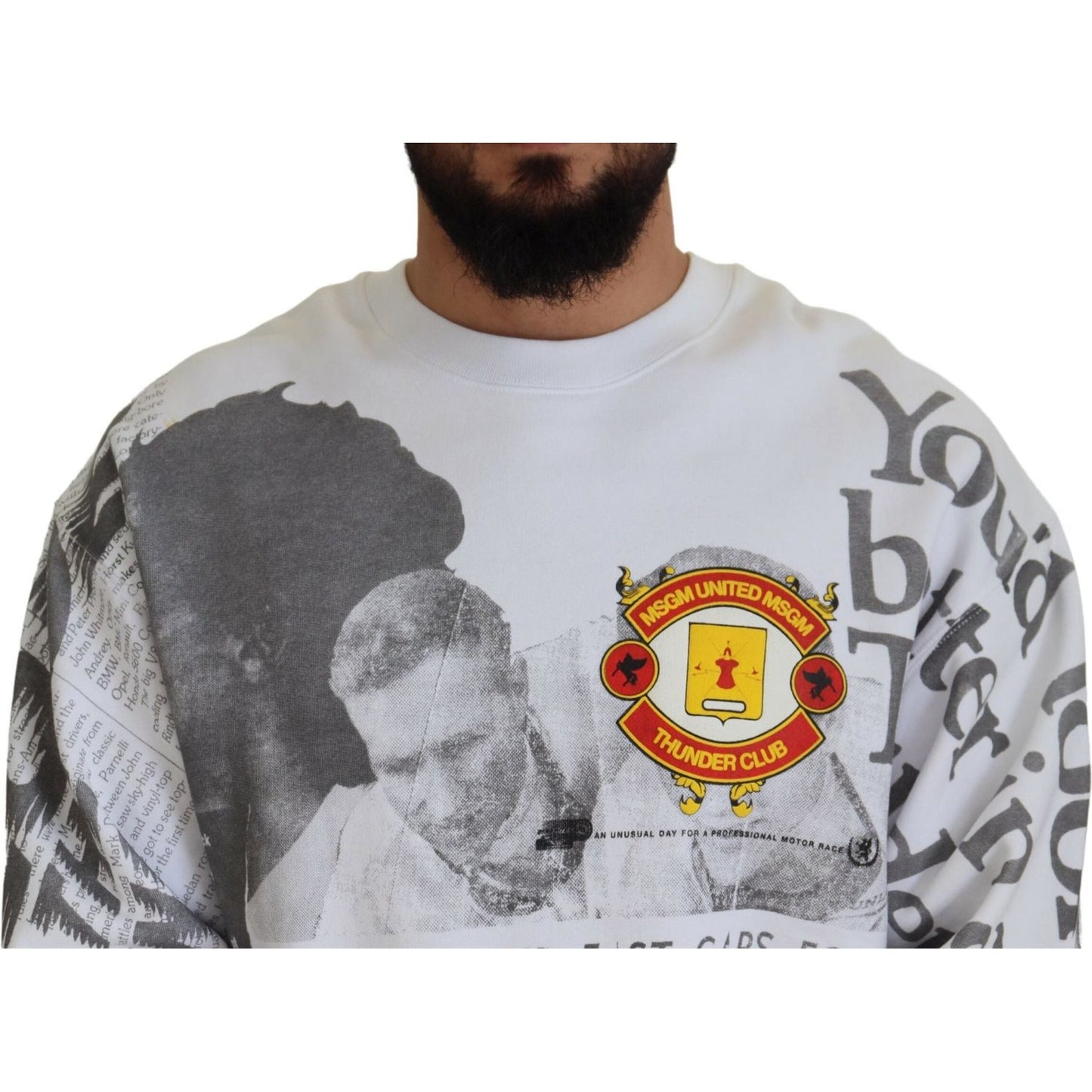 MSGM Elegant White Crewneck Cotton Sweater MSGM Gray