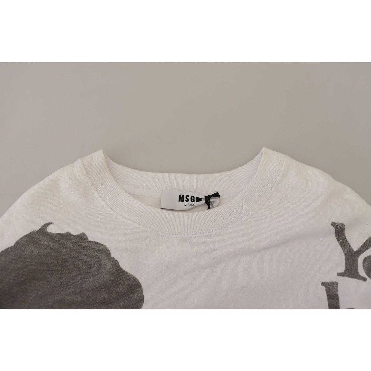 MSGM Elegant White Crewneck Cotton Sweater MSGM Dark Gray
