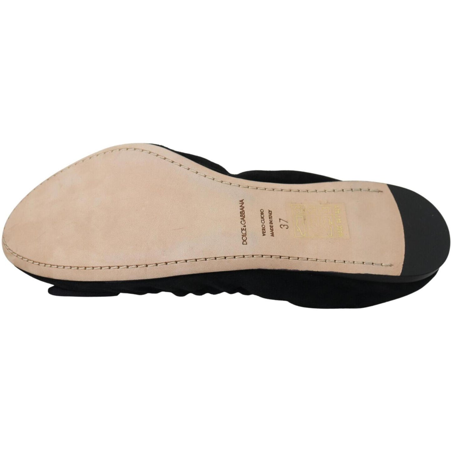 Dolce & Gabbana Elegant Black Suede Ballet Flats Dolce & Gabbana Tan
