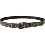 Dolce & Gabbana Black Marble Print Leather Gray Logo Belt BEL8441- 90