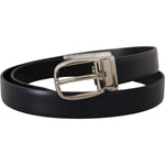 Dolce & Gabbana Black Leather Formal Silver Metal Buckle Belt BEL8490