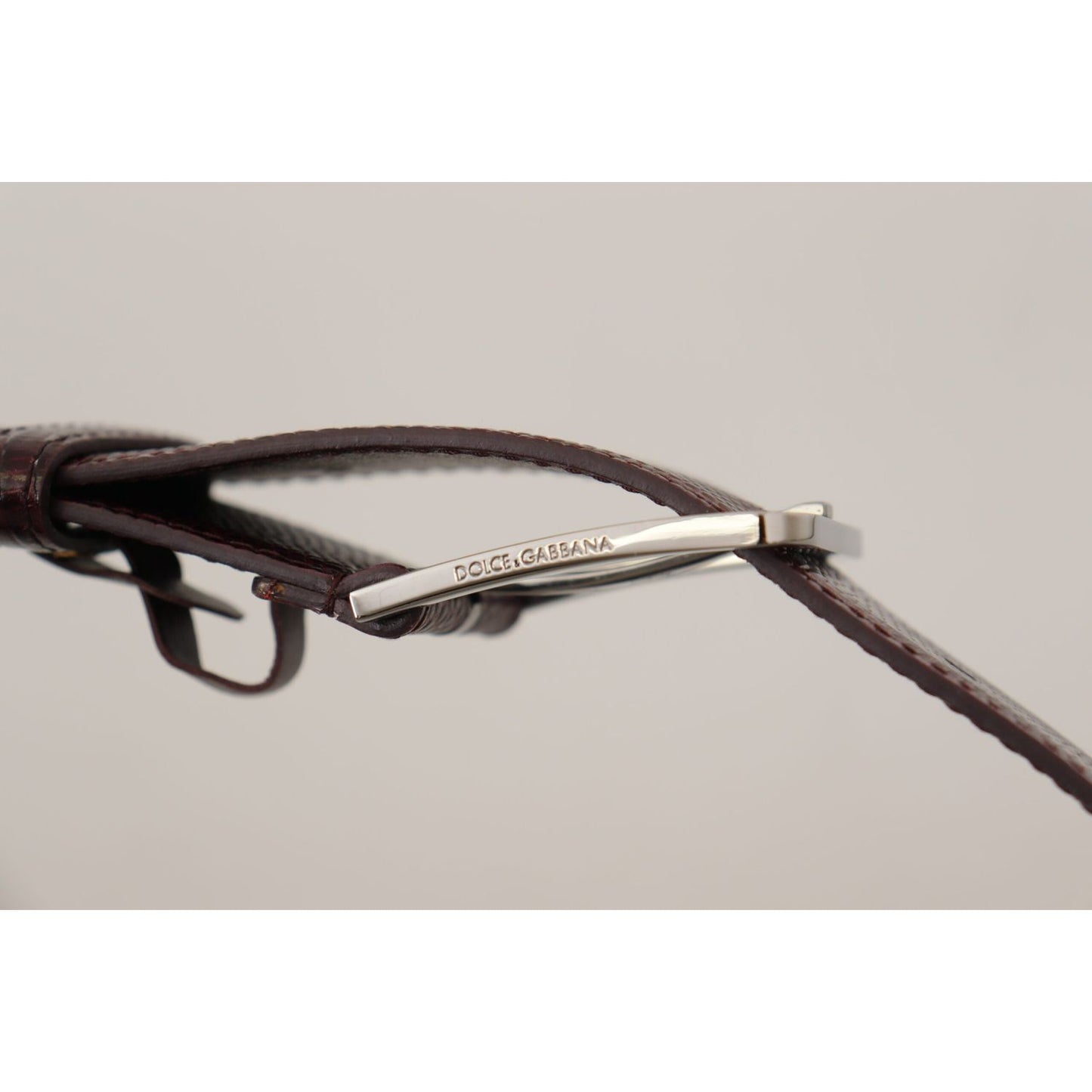 Dolce & Gabbana Elegant Maroon Leather Belt with Engraved Buckle Dolce & Gabbana Gray