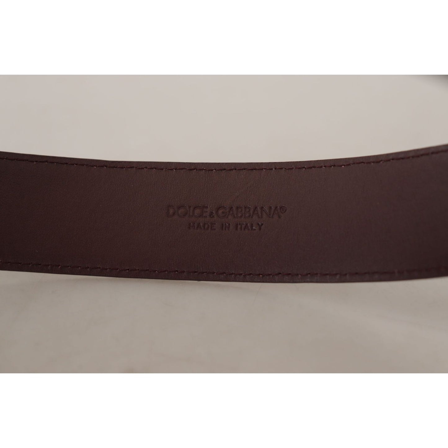 Dolce & Gabbana Elegant Maroon Leather Belt with Engraved Buckle Dolce & Gabbana Dark Gray