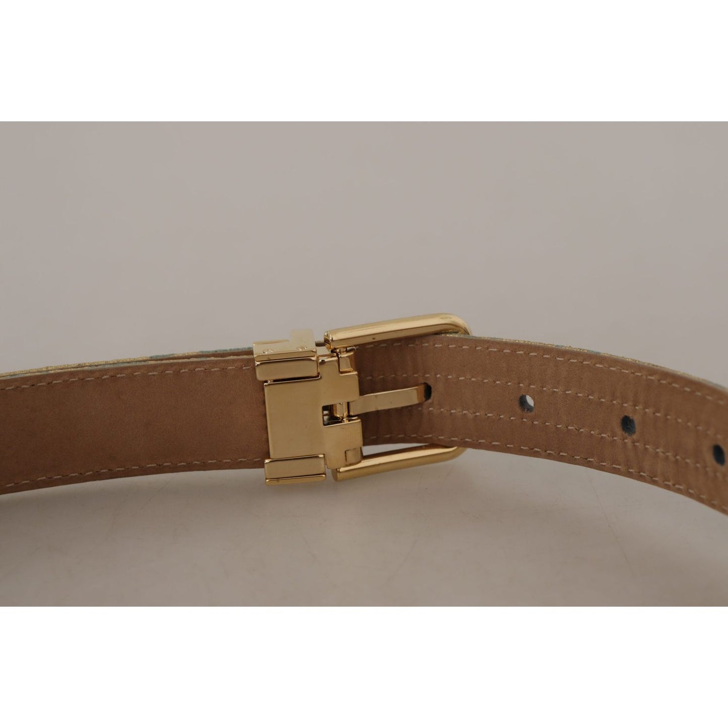 Dolce & Gabbana Elegant Light Blue Leather Belt with Gold Buckle Dolce & Gabbana Rosy Brown