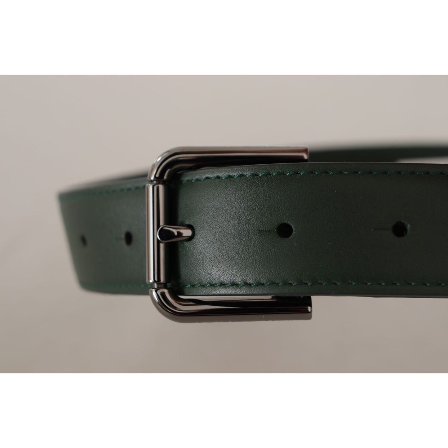 Dolce & Gabbana Elegant Dark Green Leather Belt with Logo Buckle Dolce & Gabbana Dark Gray
