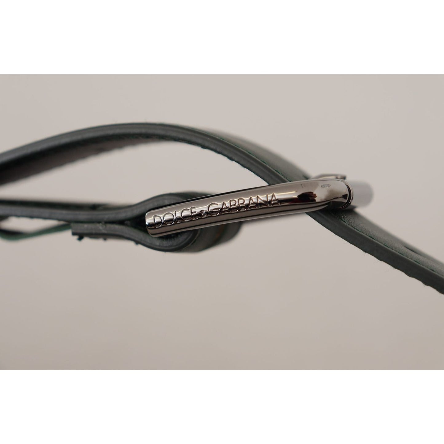 Dolce & Gabbana Elegant Dark Green Leather Belt with Logo Buckle Dolce & Gabbana Gray