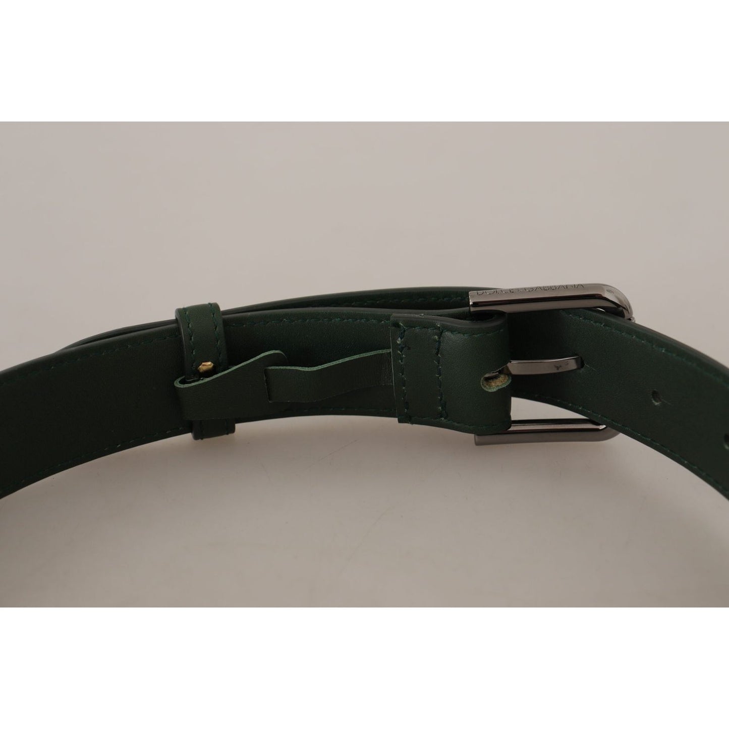 Dolce & Gabbana Elegant Dark Green Leather Belt with Logo Buckle Dolce & Gabbana Dark Gray