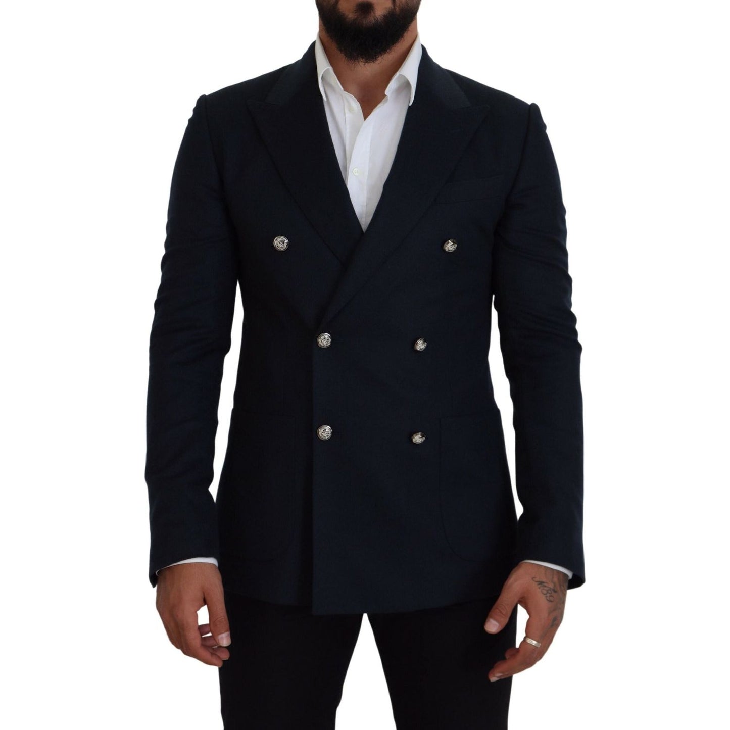 Dolce & Gabbana Elegant Cashmere-Silk Blend Blue Blazer Dolce & Gabbana Black