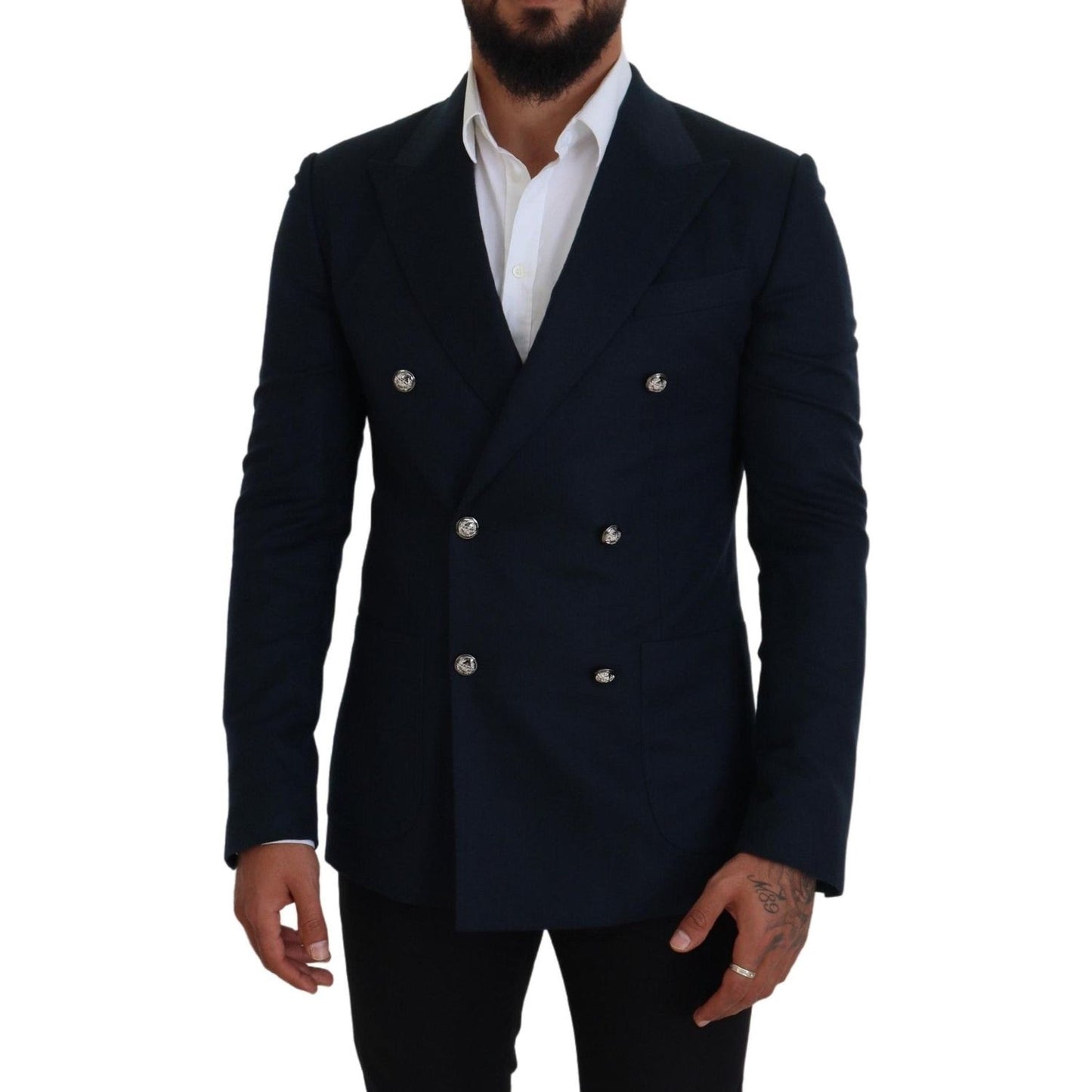 Dolce & Gabbana Elegant Cashmere-Silk Blend Blue Blazer Dolce & Gabbana Black