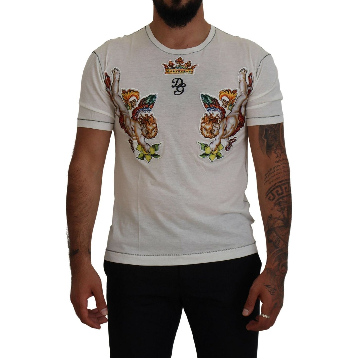 Dolce & Gabbana Elegant White Cotton-Silk Blend Tee Dolce & Gabbana Dark Gray