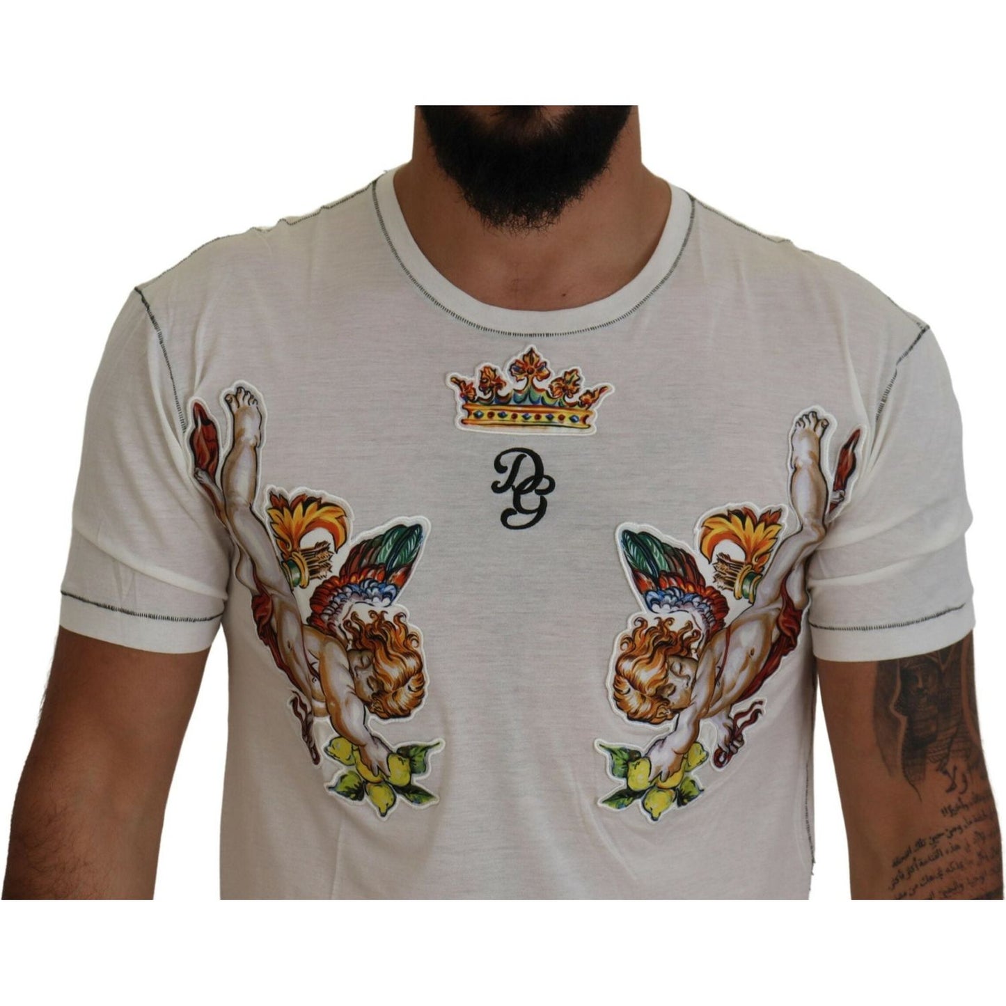 Dolce & Gabbana Elegant White Cotton-Silk Blend Tee Dolce & Gabbana Rosy Brown