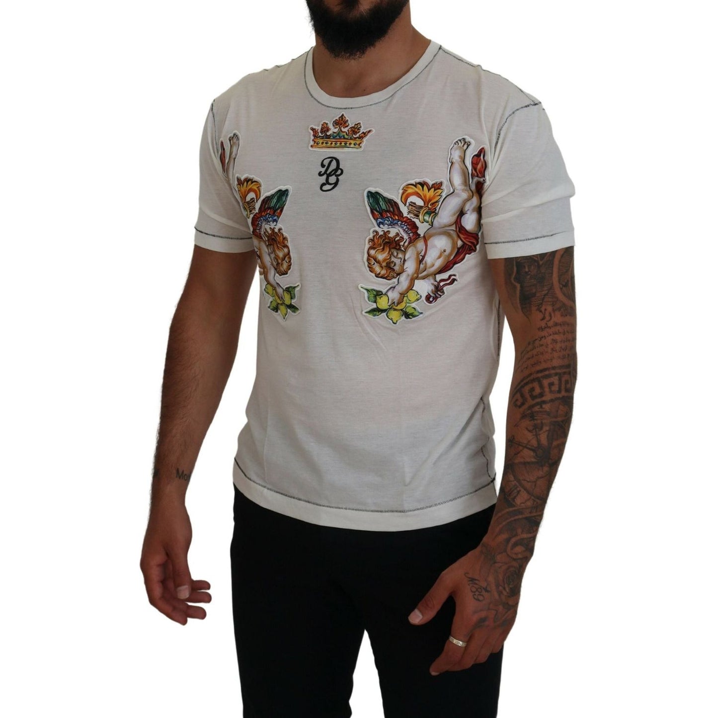 Dolce & Gabbana Elegant White Cotton-Silk Blend Tee Dolce & Gabbana Dim Gray