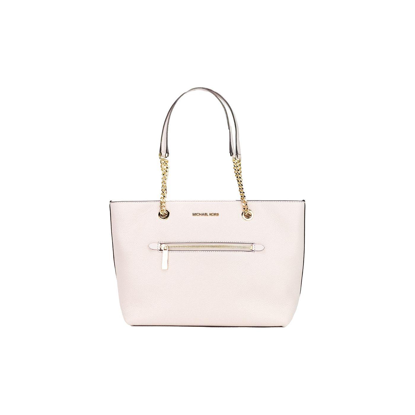 Michael Kors Jet Set Medium Powder Blush Leather Front Zip Chain Tote Bag Purse Michael Kors Misty Rose
