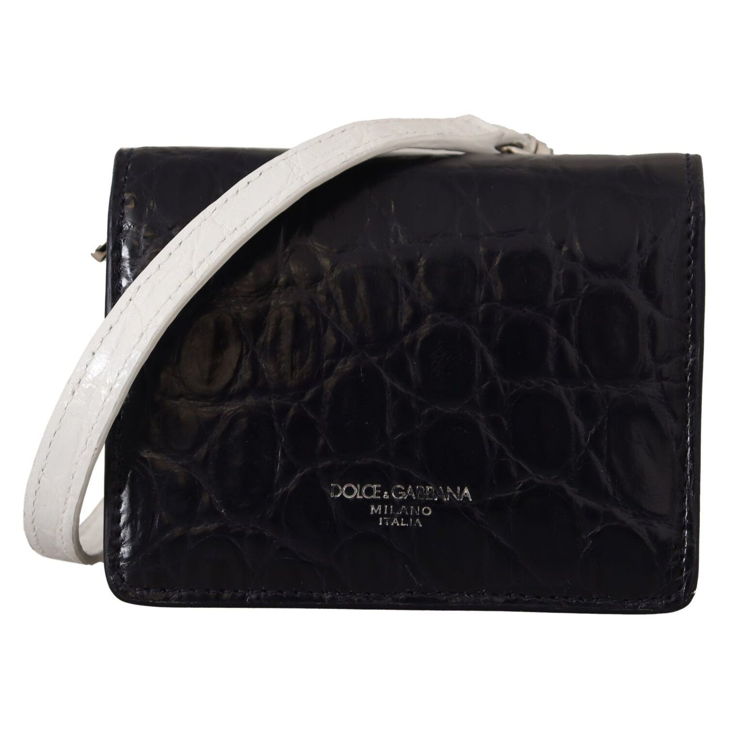 Dolce & Gabbana Blue Exotic Leather Bifold Wallet with Strap Dolce & Gabbana Black