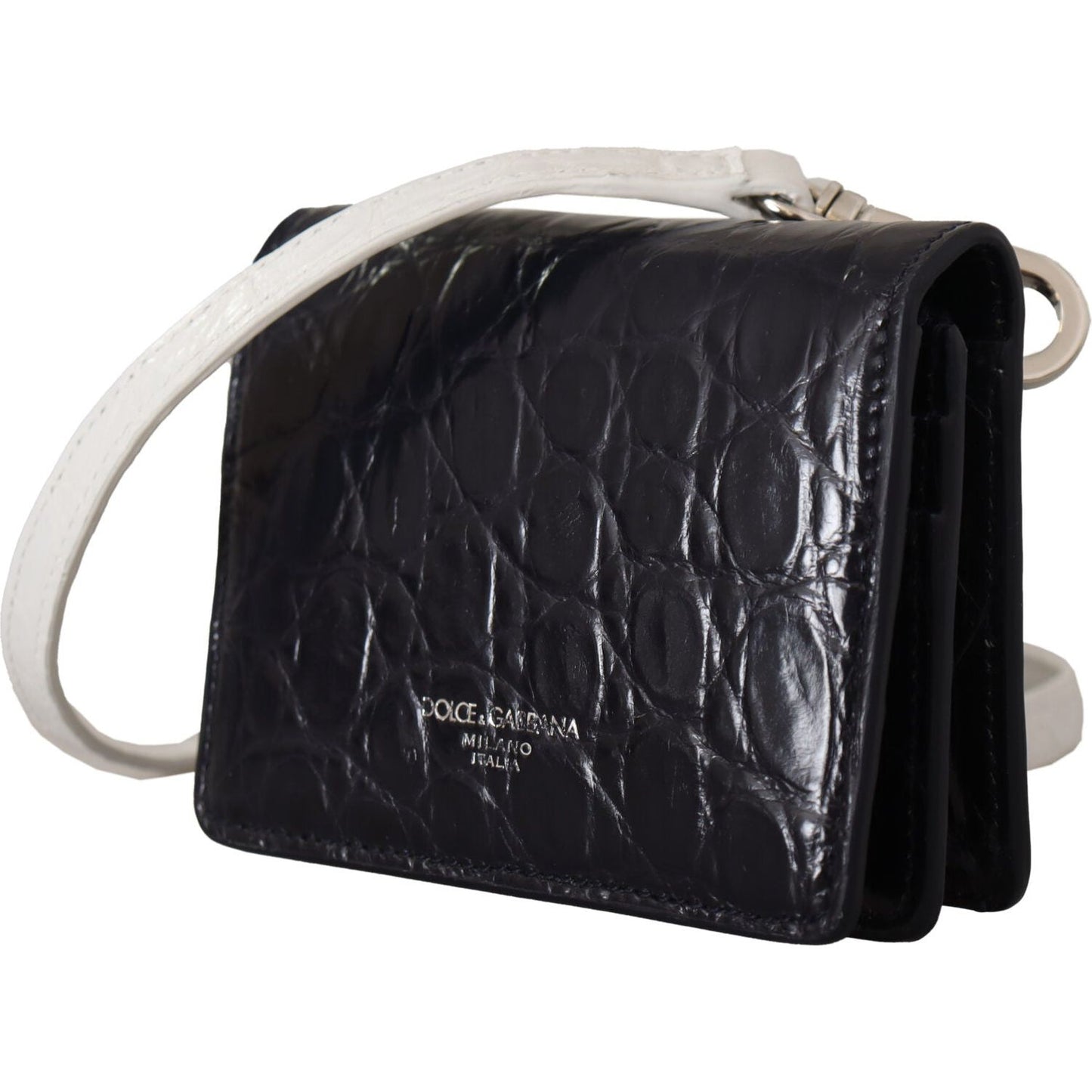 Dolce & Gabbana Blue Exotic Leather Bifold Wallet with Strap Dolce & Gabbana Black