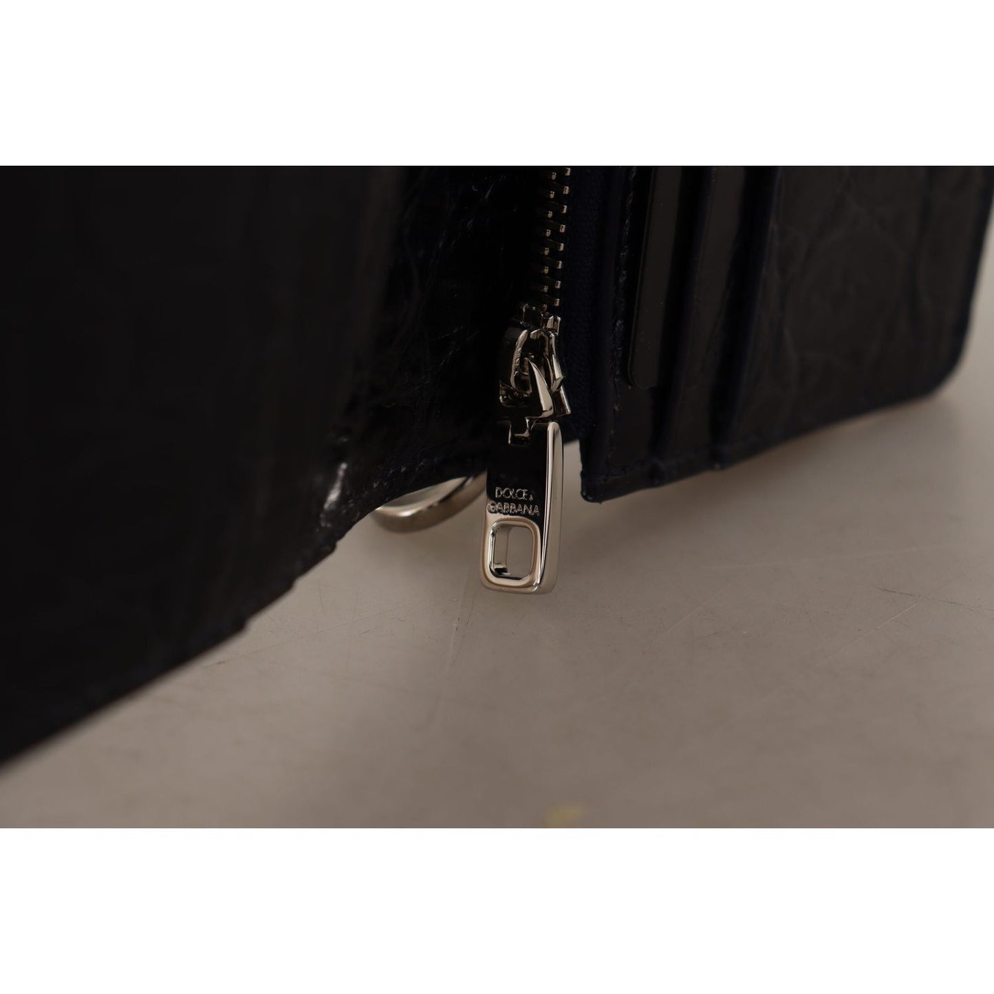 Dolce & Gabbana Blue Exotic Leather Bifold Wallet with Strap Dolce & Gabbana Black