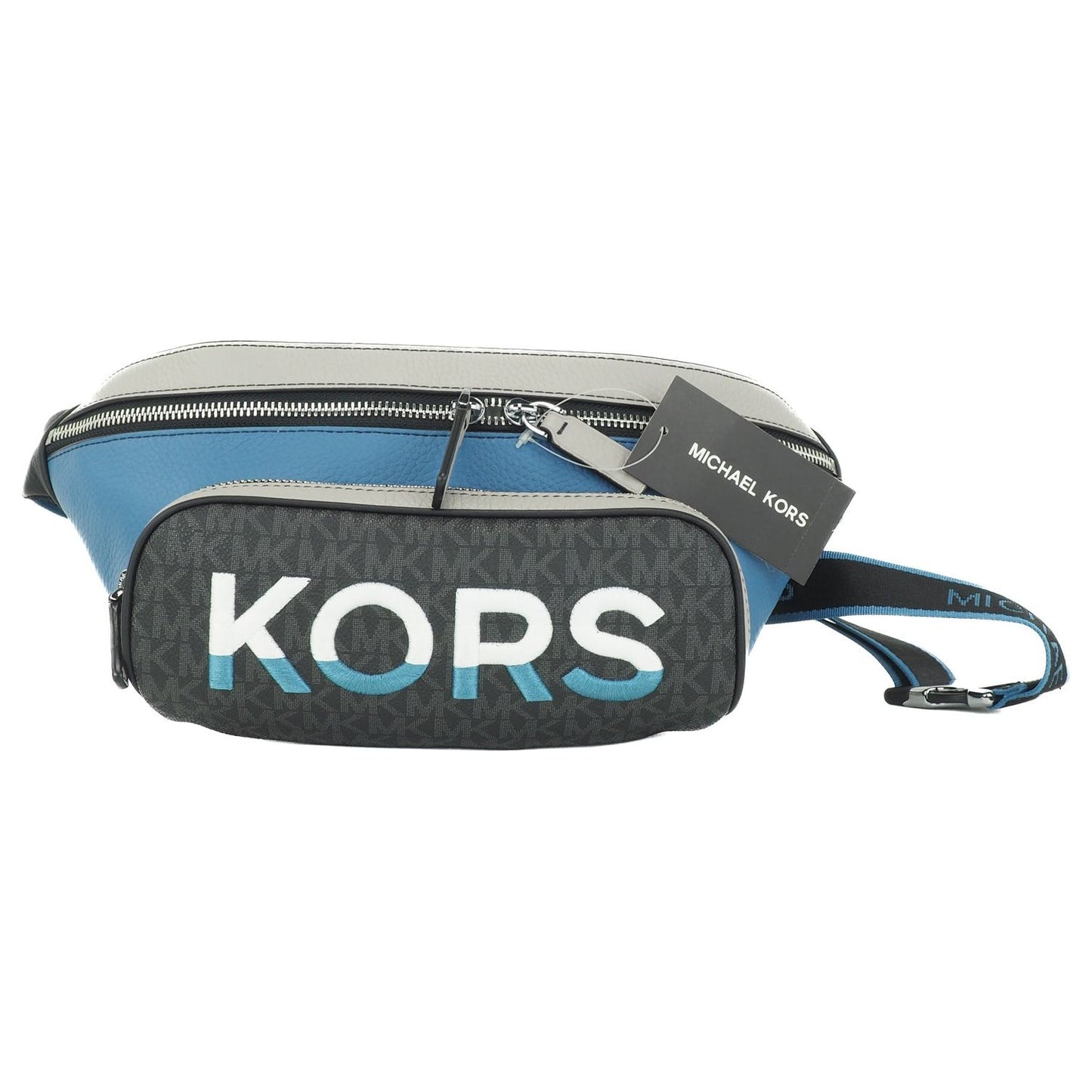 Michael Kors Cooper Large Blue Multi Leather Embroidered Logo Utility Belt Bag Michael Kors Dark Slate Gray