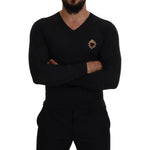 Dolce & Gabbana Gray Cashmere V-neck Gold Heart Sweater TSH83627- 44