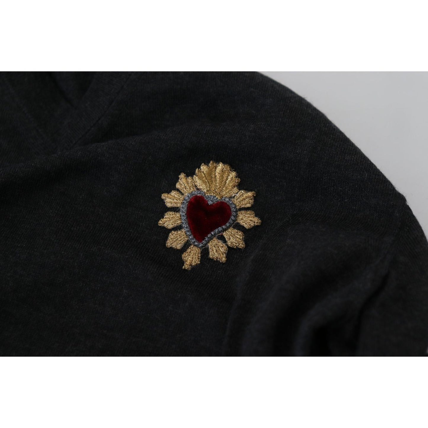 Dolce & Gabbana V-Neck Cashmere Sweater with Heart Embroidery Dolce & Gabbana Black