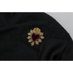 Dolce & Gabbana Gray Cashmere V-neck Gold Heart Sweater TSH83627- 44