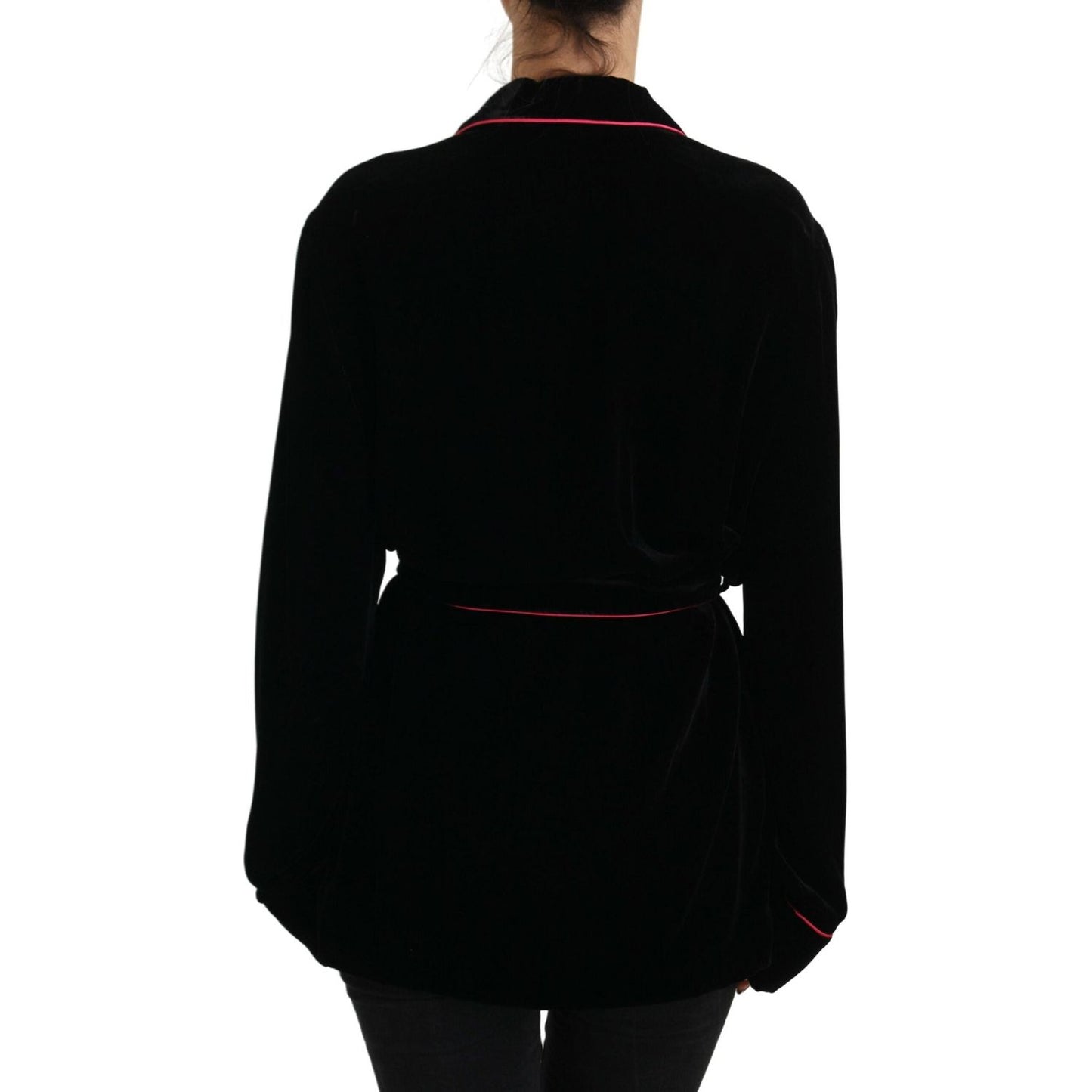 Dolce & Gabbana Elegant Black Silk-Blend Jacket with Waist Belt Dolce & Gabbana Black